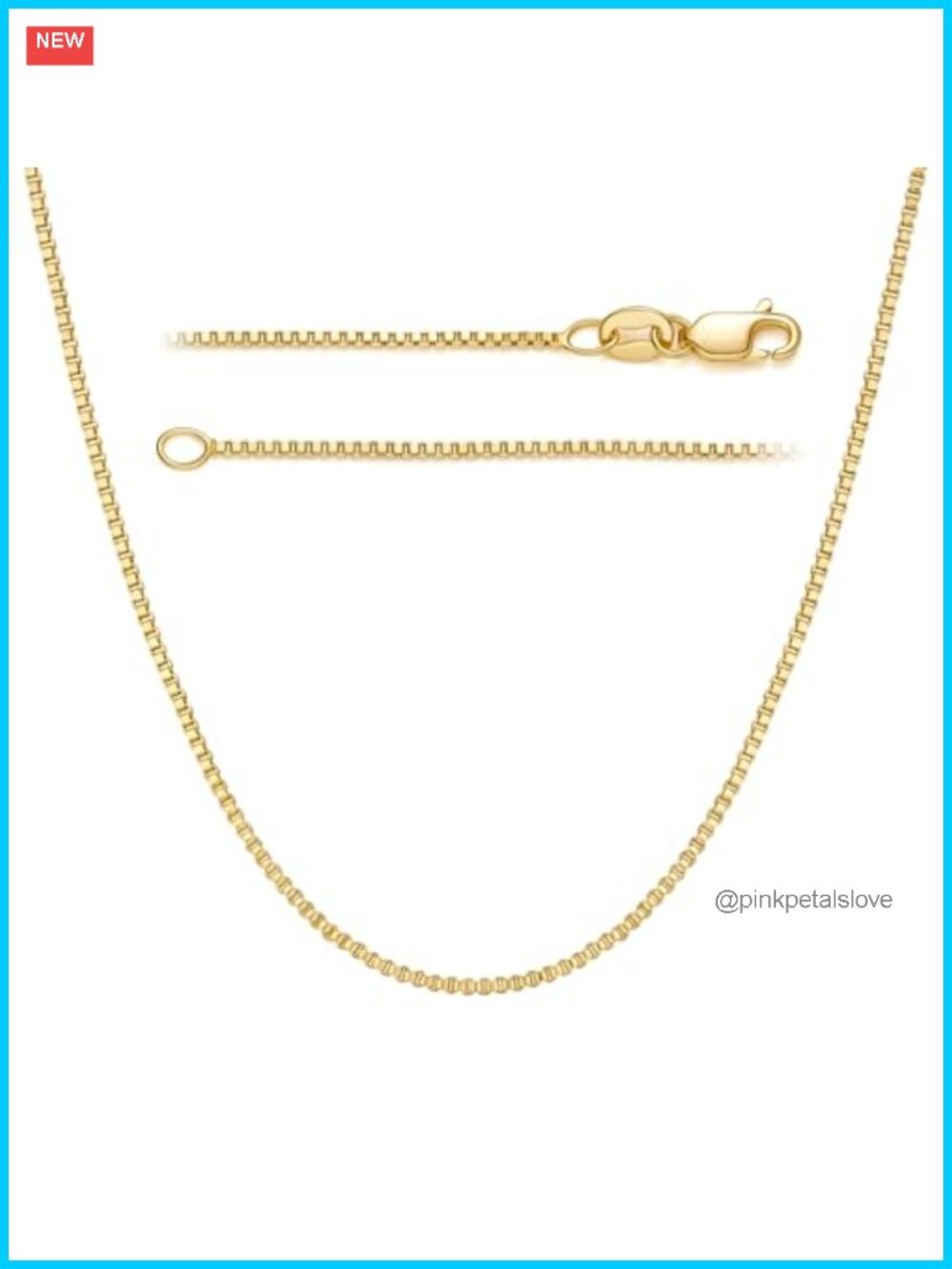 14K Gold Plated Box Chain Necklace Lobster Clasp Layering